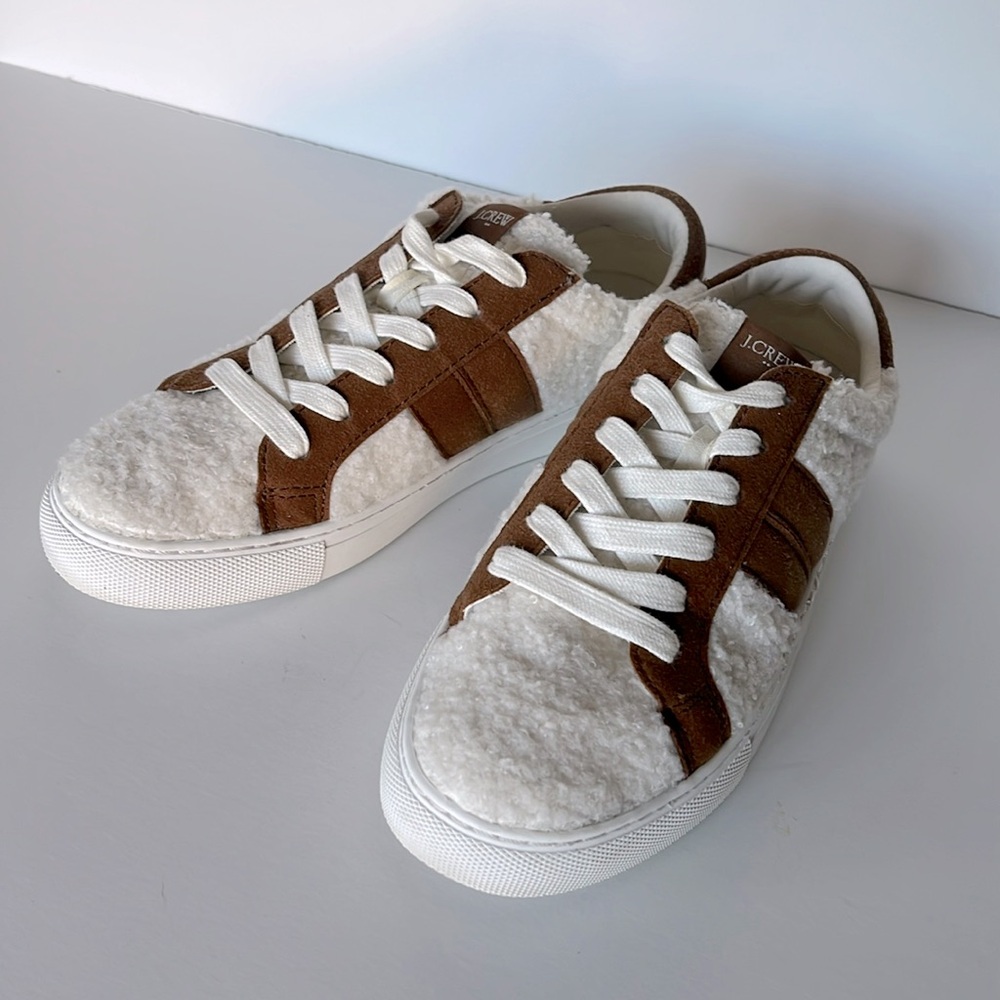J Crew Striped White Sherpa Road Trip Sneakers Size 7